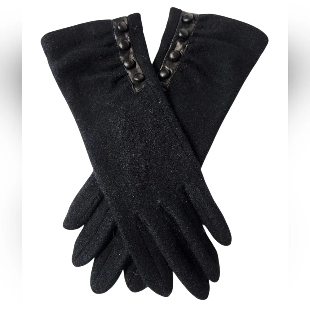 Lauren Ralph Lauren Wool & Cashmere Gloves with Button Detail Black Size Small